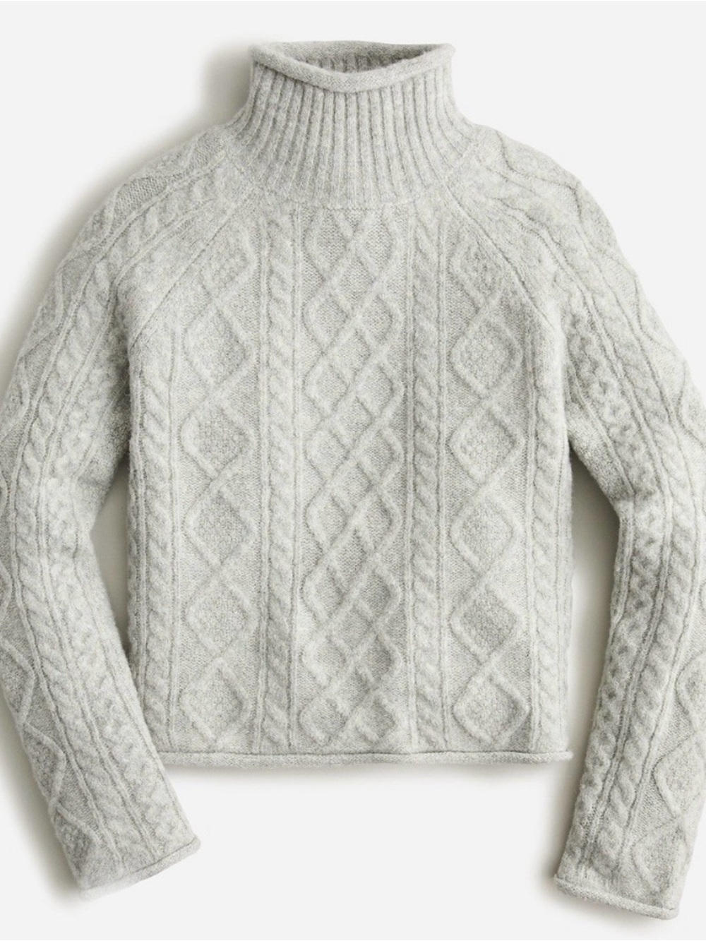 J. Crew Light Gray Cable-Knit Rollneck Sweater Size XS Fisherman Preppy Classic